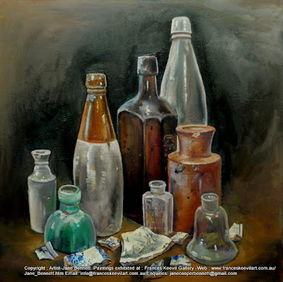Plein air oil painting of still life of archaeological relics from the Carleton United Brewery site being demolished, painted by industrial heritage artist Jane Bennett Plein air oil painting of still life of archaeological relics from the Carleton United Brewery site being demolished, painted by industrial heritage artist Jane Bennett